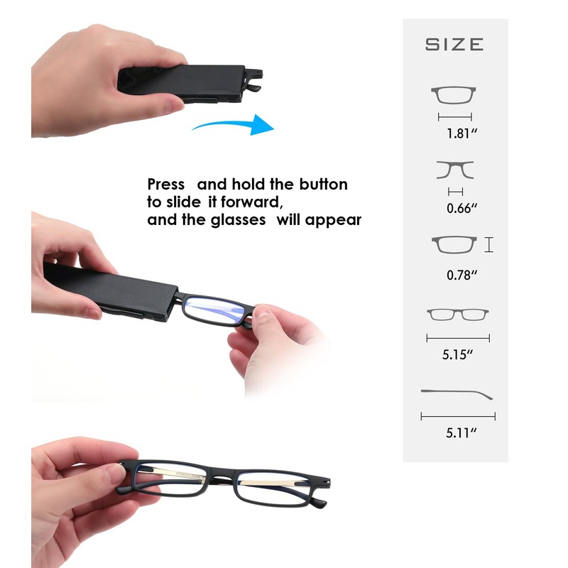 2 Pack Ultra thin Lightweight Folding Reading Glasses Women Men