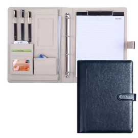 NOELAMOUR Clipboard A4 Bi-Fold PU Leather Binder Multifunctional Folder (Navy Blue)