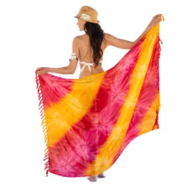 NELUHA Women's Sarong Scarf with Sarong Holder Pareo Wrap Towel Dress Wrap Skirt Women's Beach Towel XXL Cloth Men Pareo Women's Beach Towel Women's Stripes Orange, Stripes pink orange, 200x150cm