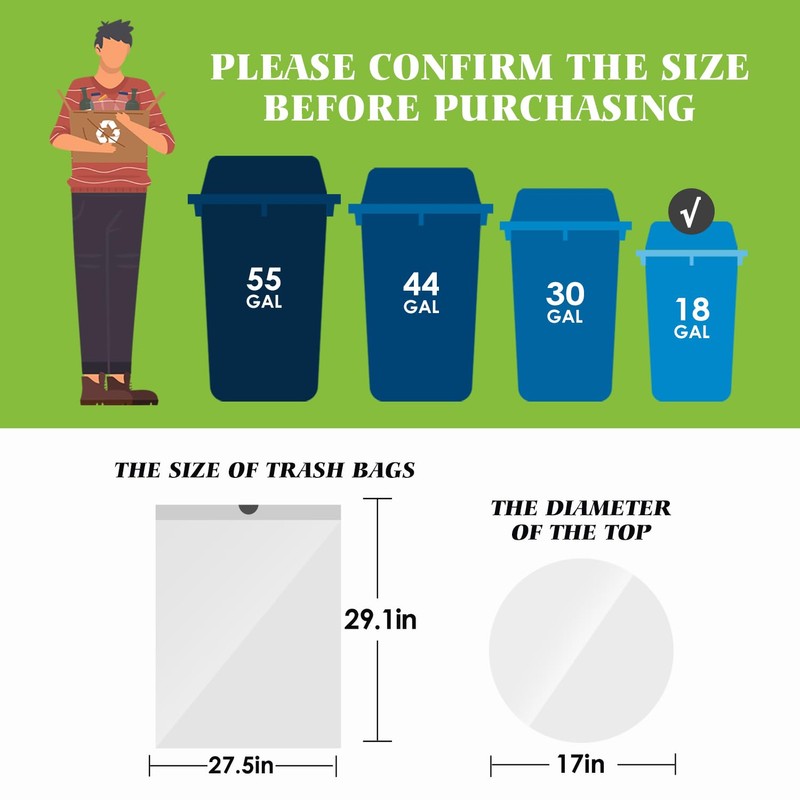 Drawstring Trash Bags-18 Gallon 120 Counts (fit 16-18 Gal) Large