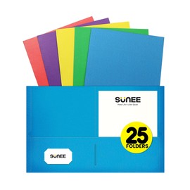 SUNEE SUNEE Folders with Pockets(25 Pack, Assorted Colors), 2 Pocket Folders Fit Letter Size Paper, Paper File Folder for School Office Home Business