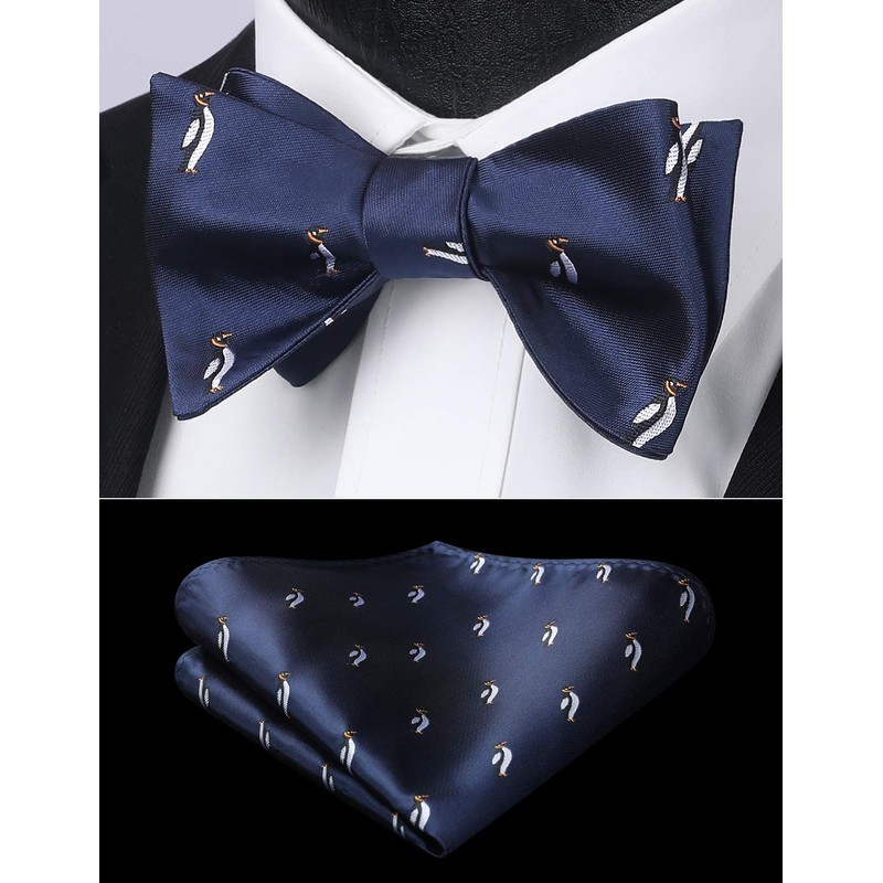 HISDERN Bow Ties for Men Navy Blue Self Bowties Square
