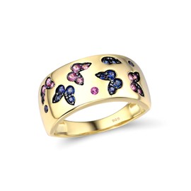 Santuzza 925 Sterling Silver Butterfly Ring Created Sapphire Ring for Women (7)