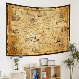 YONGFOTO 100x70cm Map Tapestry, Western Treasure Map Island Route Map Pirates Hand Painted Gold Secret Map Sea Navigation Wall Hanging Tapestry for Dorm Decor Sofa Bed Cover Blanket E-Lesson