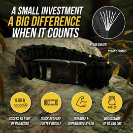 M-Tac Paracord Bracelet - Tactical Wristband with Fastex - Survival Cord for Outdoor Hiking Survival Camping (M, Black)