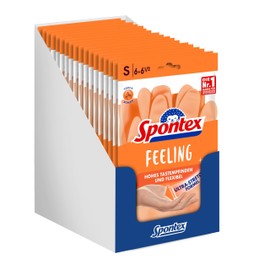 Spontex Feeling Household Gloves, 18 Pairs, for All Sensitive Household Cleaning and Care Works, High Tactile Sensation, Size S (18 x 1 Pair)