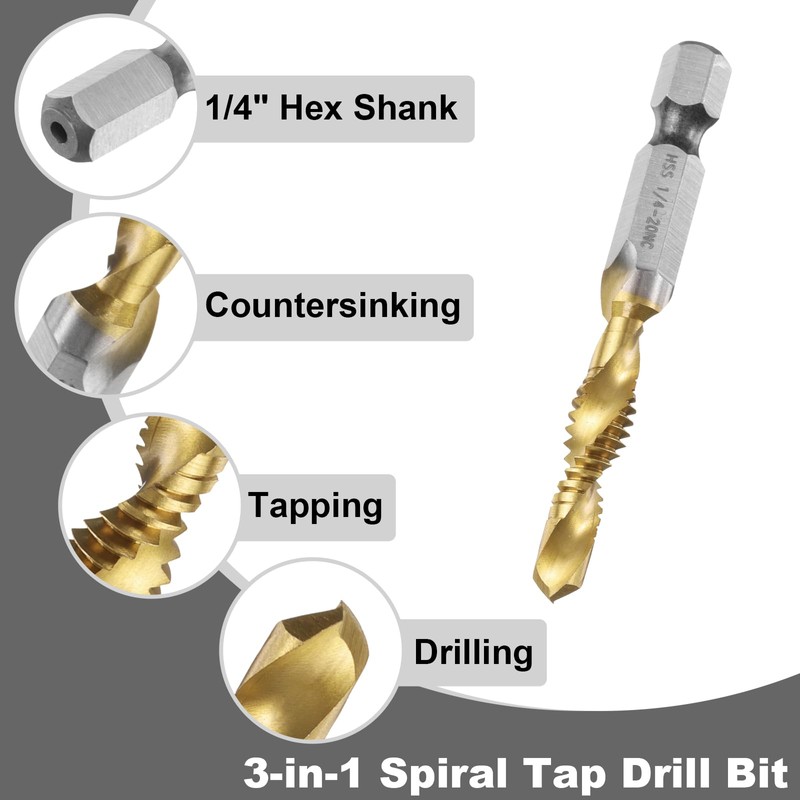 sourcing map Combination Drill and Tap Bit, SAE 1/4-20NC Thread