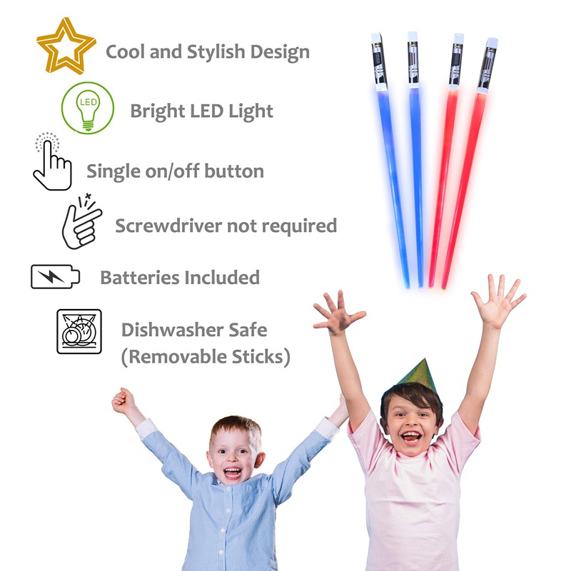 SaberStix LED Light Up Lightsaber Chopsticks - 4 Pairs, Red