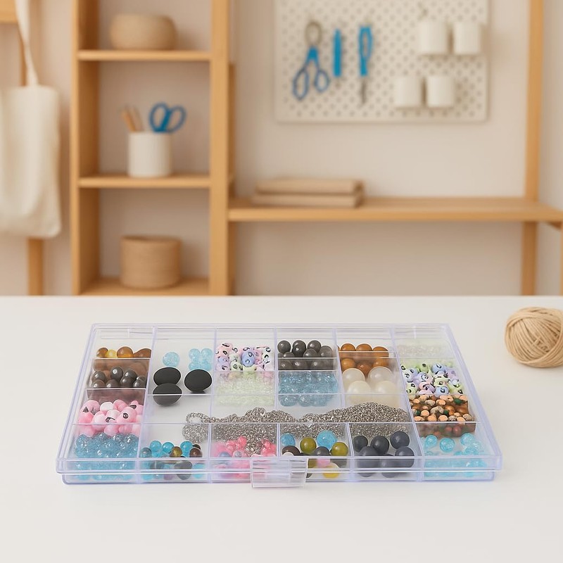 Everything Mary 21 Compartment Bead Storage Box – Clear Organizer