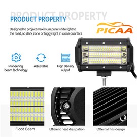 PICAA 2-Piece 5 Inch 135 W LED Work Light, 6000 K White Floodlight, LED Lightbar Light Bar, Car Offroad, 4 x 4 Truck, Tractor, Motorcycle, 12 V, 24 V Additional Headlights