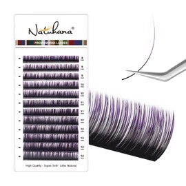 NATUHANA Colored Volume Eyelash Extensions 0.07mm C Curl 8-14mm Mixed & Single Length Tray Soft Individual Lashes, Professional Supplies for Lash Techs(Black+Purple,0.07 C,8-14 MIX)