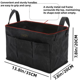 Storage Tool Case, 13.8 x 7.8 x 7.8 Inches, Rectangular Waxed Canvas Fabric Collapsible Tool Bag with Handles for Tools,Wrench Set,Screwdrivers (Black)