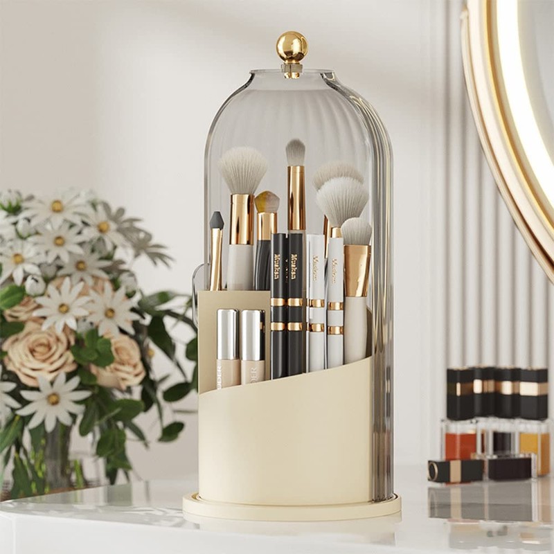 STARRY G Cosmetic Organiser Bucket with Visible Cover, 360° Rotating
