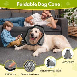 Dog Cone Collar, Foldable Soft Recovery Collar for Dogs After Surgery, Adjustable Elizabethan Collar to Prevent Licking & Scratching Wounds, Breathable Lightweight Mesh for Small Medium Large Pets