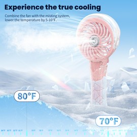 HandFan Portable Handheld Misting Fan, Rechargeable Personal Mister Fan, Battery Operated Spray Water Mist Fan, Foldable Electric Mini Cooling Hand Fans for Beach Travel Outdoors Makeup(Pink)
