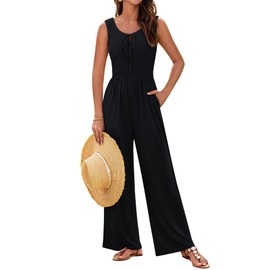 GRACE KARIN Fall Outfits for Women 2025 Tie Front Jumpsuit Women Wide Legs Overalls Daily Wear Black L