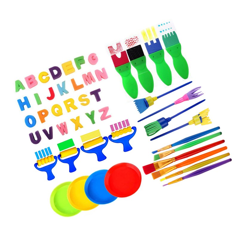 48Pcs Kids Paint Brushes Set Painting Drawing Stamp Kit Fun