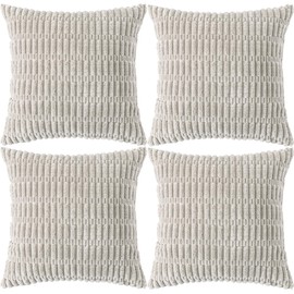 Ci & Ci Set of 4 Decorative Cushion Covers, 45 x 45 cm, Light Green Corduroy Cushion, Sofa Cushion, Decorative Cushion, Fluffy Cushion Covers for Sofa Couch