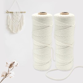 Gentpovth Pack of 2 Macrame Yarn 2 mm x 100 m, Macrame Yarn Set Beige, Natural Macrame, Cotton Craft Cord for DIY Crafts Knitting Boho Decoration Wall Hanging Decoration Living Room