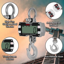 VisionTechShop Digital Crane Scale, VTS-CS4 4400lb/2000kg Heavy Duty Compact Hanging Industrial Scale with Remote Control, Large LCD Display, Backlight for Farm, Factory, Construction
