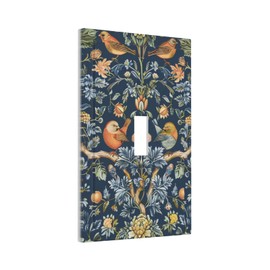 Yamxbfa William Morris Dark Blue Flowers Plant Bird Single Toggle Light Switch Covers Decorative 1 Gang Wall Plate Cover Electrical Device Switchplate for Country Bathroom Decor