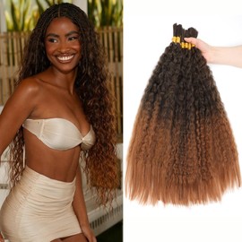 XIIMENALU Kinky Straight Wavy Braiding Hair for Boho Braids Wet and Wavy Bulk Hair for Braiding No Weft Yaki Straight Bulk Hair for Micro Braiding Rebundle Braids (T30#, 20inch(3pack(6pcs)))