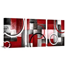 Visual Art Decor Abstract Geometric Circle Canvas Wall Art Rustic Burgundy Red Prints Artwork for Living Room Bedroom Christmas Wall Decoration
