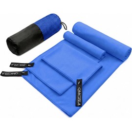 Toallas Deportivas Secado Rápido de Microfibra 3 Pack, Toalla de Viaje Ligera y Portatil, con Una Bolsa, Toalla Deportiva para Playa, Natación, Yoga (Azul rey, 11.8*11.8in+15.7*31.5in+30*60in)