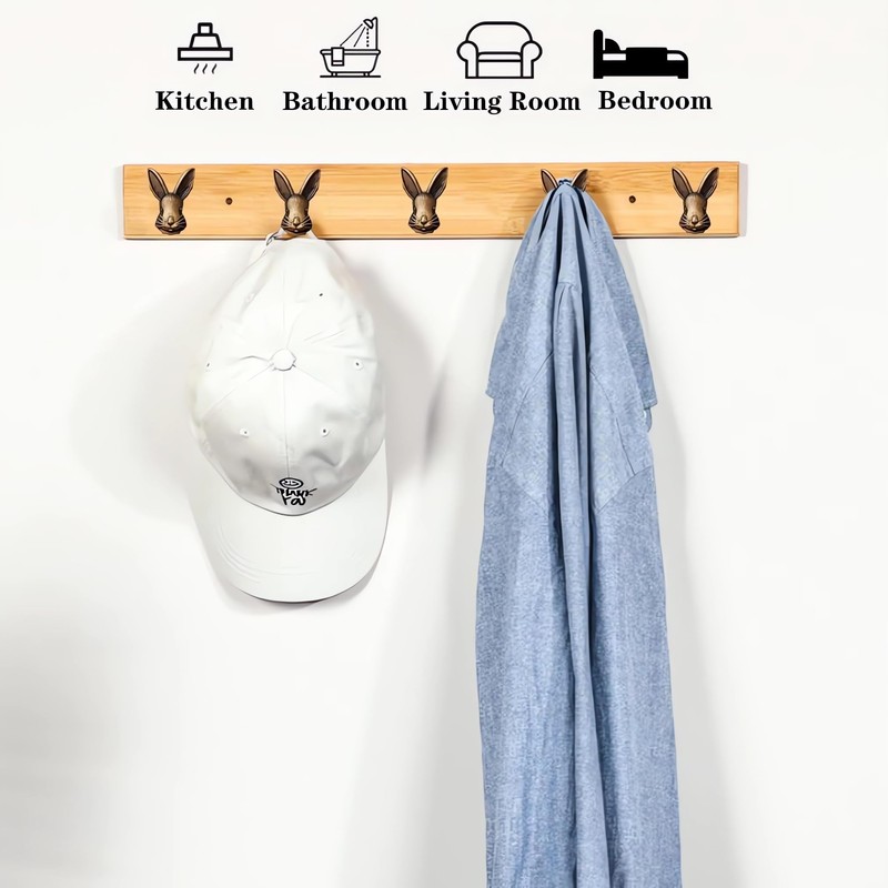 EIiegh Rabbit Coat Hooks, Creative Animal Wall Hook, Decorative Wall
