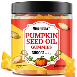 Vigorintha Sugar Free Pumpkin Seed Oil Gummies 3000mg with Saw Palmetto - Vegan, Gluten Free Pumpkin Seed Supplement Supports Strong Hair, Skin & Nails - 60 Count, Pineapple Flavor
