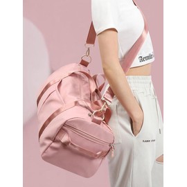 2024 Summer Women's Fashion Large Capacity Travel Bag, Solid Color Letter Patch Zipper Pocket Travel Bag, Casual Lightweight Travel Bag for Gym & Short Business Trips:_Coral Pink_Please Refer To The Pictures for Dimensions