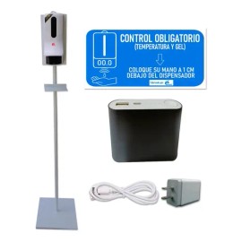 Pedestal Con Termómetro Dispensador De Gel Antibacterial V0 Color Blanca                                                                              