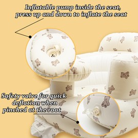 JDBlissful Inflatable Seat Baby from 3-36 Months, Baby Seat Aid with Harness, Baby Sofa Seat, Baby Floor Seats, PVC Bath Seat Baby with Air Pump, Portable Inflated Dining Room Chair for Baby