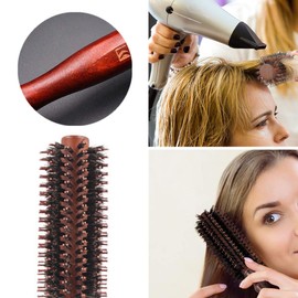 Wooden Round Hair Brush Natural Boar Bristle Hairbrush Anti Static Hairbrush for Hair Styling, Curling, Drying, Adding Hair Shine and Volume (Large)