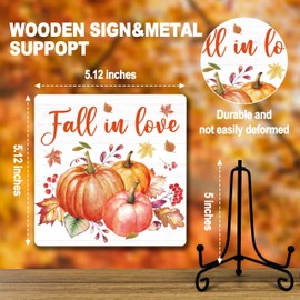 DETIHO Fall Decor - Thanksgiving Gifts for Women Men Friends - Pumpkin Wood Plaque with Stand - Thanksgiving Decorations for Home Living Room Party Favor Supplies (A02)