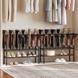 YATINEY Free Standing Shoe Rack, Tall Boots Rack Organizer, Boot Organizer for Closet, Cowboy Shoes Storage, Holds 6 Pairs, Black and Rustic Brown SS09BRY1