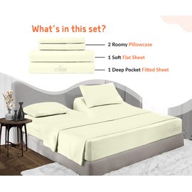 SGI bedding 36" King Split Top Flex Head Sheet Set 1800 Threads Flex Top Sheet for Adjustable Bed 4 Piece Sheet Set 18" Deep Pocket for Sleep Number Bed - Cream