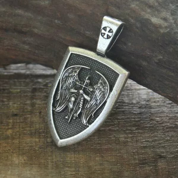 Fashion Jewelry ST MICHAEL ANGEL WING SHIELD pendant 20" Sterling