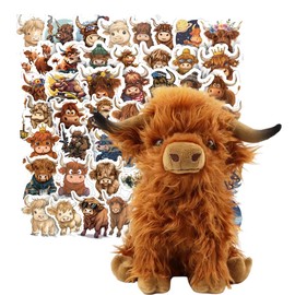 APPCRFM High-land Cow Plush Toy, Stuffed Animal Cow Plush, Simulated Animal Doll and Stickers, Adorable Toy, Soft Fluffy Hugging Cushion, Lovely Gift Children Kids, 25cm