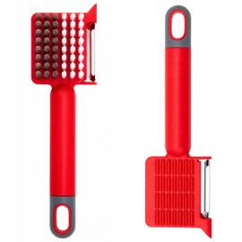 2 Pack Vegetable Brush & Potato Scrubber with Built-in Peeler | Scrub, Peel & Remove Potato Eyes with One Tool, Dual Bristles, Comfortable Grip, 2-Pac