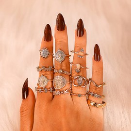 YOOESTORES82 15Pieces Stackable Knuckle Ring Set.Vintage Rhinestone Stacking Joint Ring Midi Finger Rings for Women