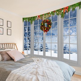 HVEST Christmas Tapestry Wall Hanging Winter Snow Forest outside White Window Tapestry for Bedroom, Nature Landscape Christmas Wall Art for Living Room Dorm Home Decor Backdrop, 40L X 60W inches