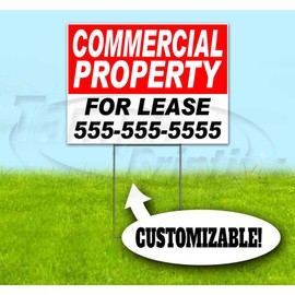 Commercial Property for Lease Customizable (18"x24") Corrugated Plastic Yard Sign, Bandit, Lawn, Decorations, New, Advertising, USA