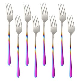 Dessert Forks, Stainless Steel Dinner Forks Cutlery Set, Dinner Fork Set(8.5inch, Gradient Colorful)