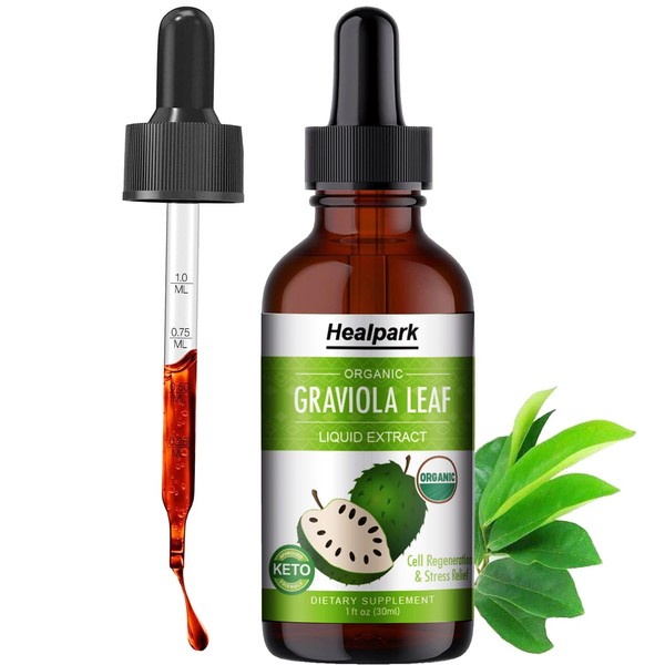 Healpark Graviola Leaf Extract, Organic Soursop Guanabana Leaves Liquid, 98% Absorption-1 Fl Oz