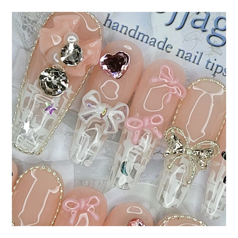 Royal Ribbon Handmade Nail Tips - Oval L / 로열리본