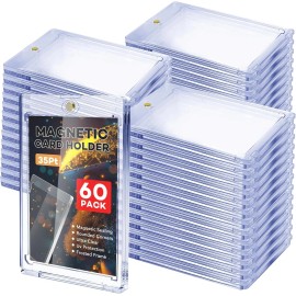 60 Pack Magnetic Trading Sports Card Holders 35pt One-Touch Hard UV Protection