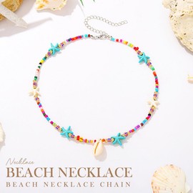 Reaky Boho Beads Necklaces Seashell Pendant Necklaces Starfish Necklace Chain Summer Beach Accessories for Women