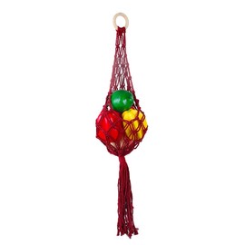 Macrame Hanging Fruit Basket Home Decor Vegetable Storage Net Bag Bohemian Stylet - Durable Braided Rope Net Bag with Wooden Ring for Vegetable Storage, Home & Kitchen Decor, 27.56 in
