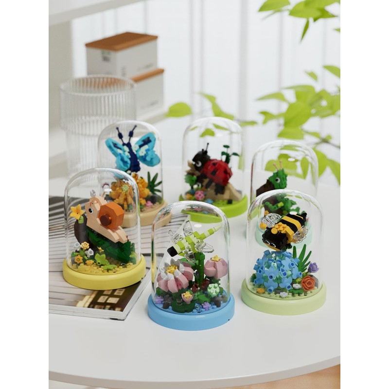Sacblirr Ladybug Miniature Cute Insects with Mini Flower Building Toy